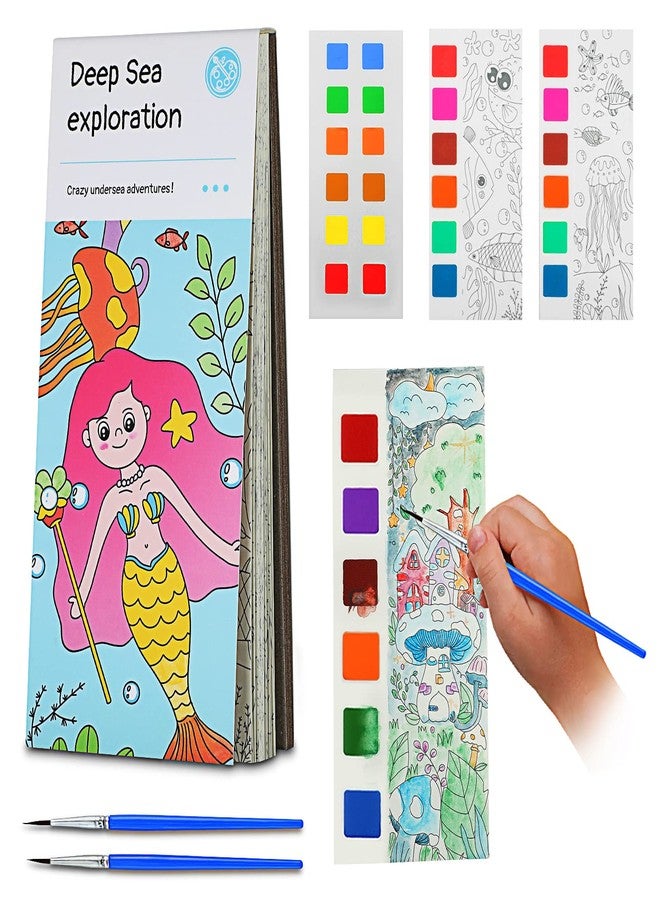 FYHAP Pocket Watercolor Painting Book for Kids Travel Coloring Kit With Paper and Bookmarks - Sketchbook for Deep Sea Exploration - Image 1